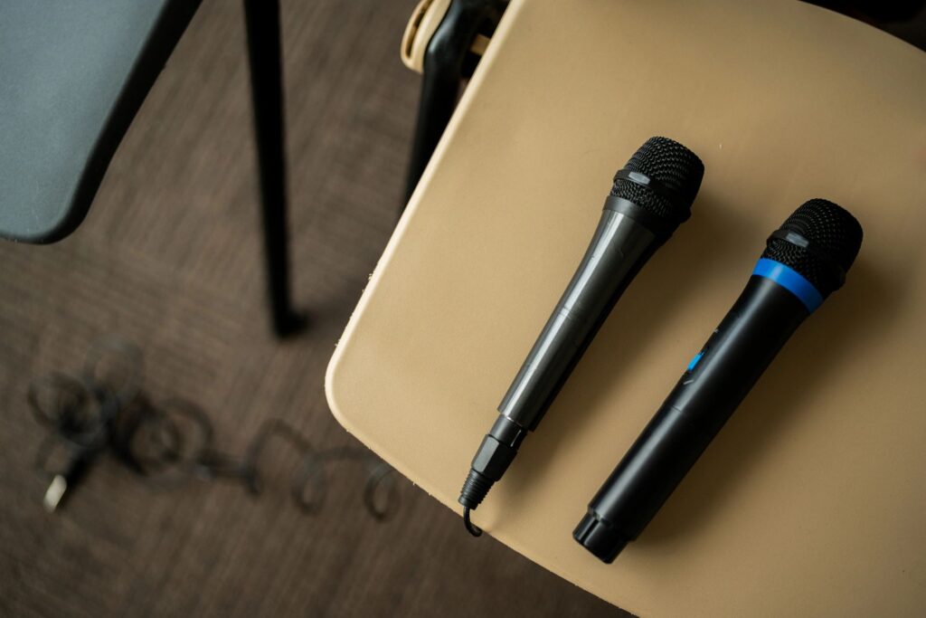 Microphones on chair during seminar