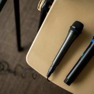 Microphones on chair during seminar