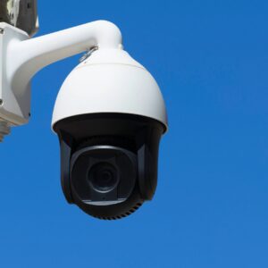 PTZ security camera on a building outdoors